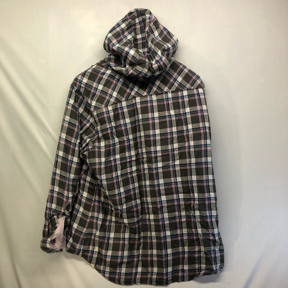 Boston Traders Black Pink An Blue Flannel Shirt W Hoodie Quilt Lined Size XXL - Picture 6 of 11